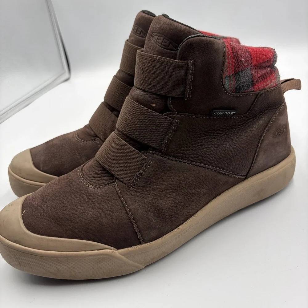 Keen Women Elle Waterproof Mid Height Boots Brown Tan Buffalo Plaid‎ Soft Toe 7